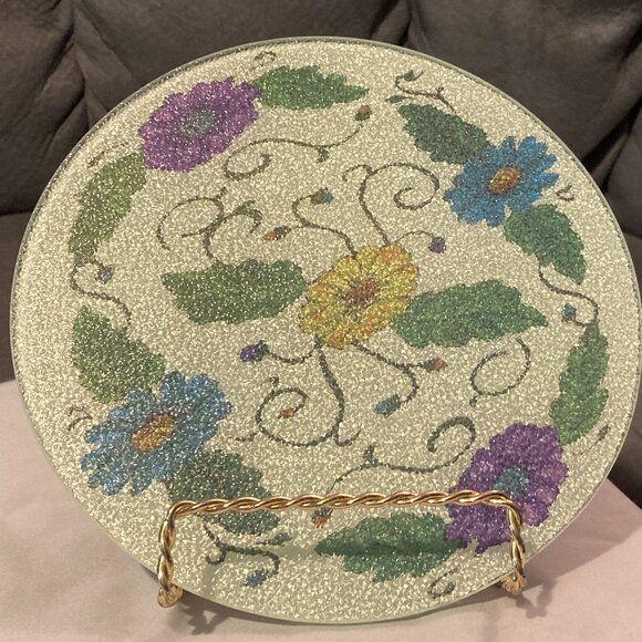TEMPTATIONS-SPRING BLOOMS 10" FLUTED PIE/BAKING DISH & 7.5" GLASS TRIVET-VGUC - Picture 12 of 14